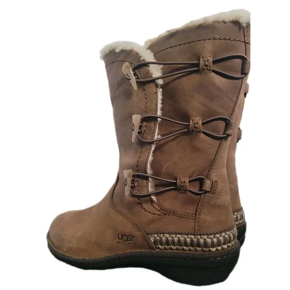 UGG Australia Adirondack Tall Leather Sheepskin Winter Boots Women 10 Chestnut - Picture 11 of 14